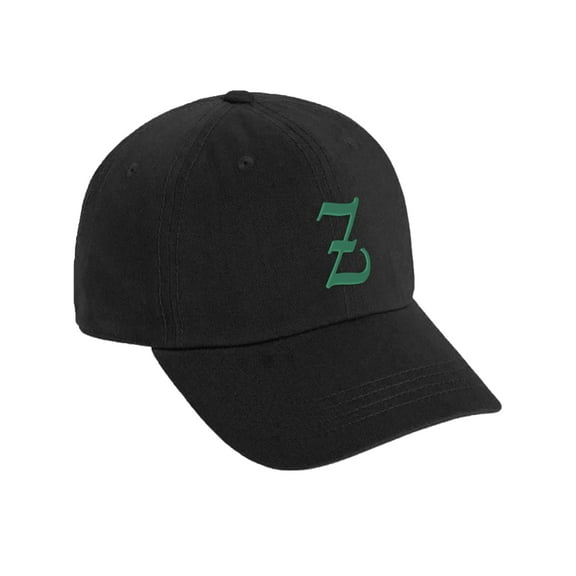 Daxton Low Profile Adjustable Baseball Dad Hat Cap Old English Font Alphabet A to Z, Black Hat Green Z