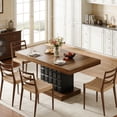 thumbnail image 3 of Fnova 63" Farmhouse Dining Table for 4-6 People, Wooden Rectangular Kitchen Table with Geometric Relief Pedestal Base, Easy to Assemble, 3 of 11