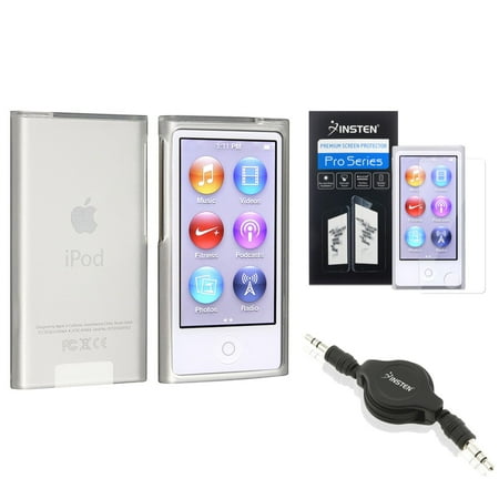 Insten Frost Clear TPU Case+Protector+Black 3.5mm Audio Cable For Apple iPod Nano 7 7th 7G