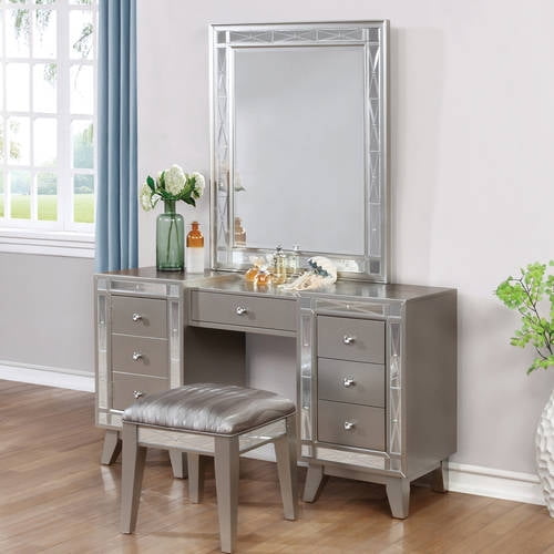 Shop our great assortment of vanity sets, vanity desks, vanity stools, and white vanity tables at every day low prices. coaster company leighton vanity desk and stool metallic mercury