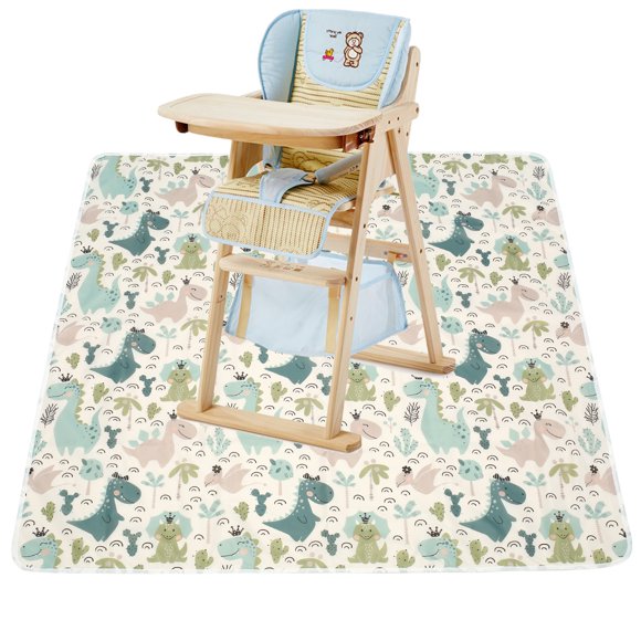 Dznils Baby Splat Mat for Under High Chair, Waterproof Non-Slip Floor Mat, 53" x 53", Blue Dinosaur
