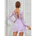 thumbnail image 3 of Plunge Neck Sheer Sleeve Tie Back Boho Dress Above Knee Length, 3 of 3