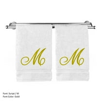 Monogrammed Hand Towel, Personalized Gift, 16 x 30 Inches - Set of 2 - Gold Embroidered Towel - Extra Absorbent 100% Turkish Cotton- Soft Terry Finish - for Bathroom, Kitchen and Spa- Script M White