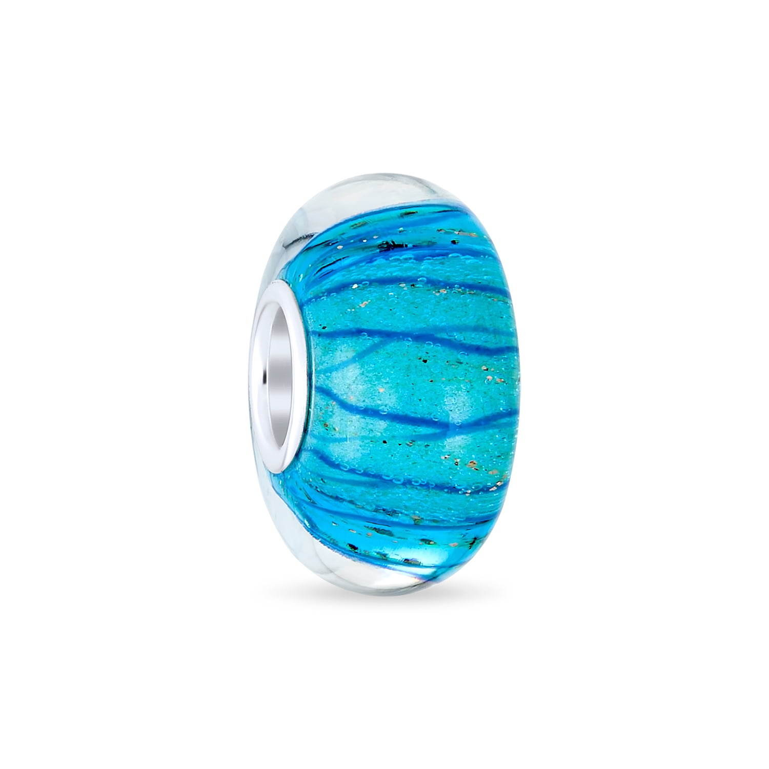 Light Blue White Wave Swirl Murano Glass 925 Sterling Silver Spacer Bead Fits European Charm Bracelet For Women For Teen