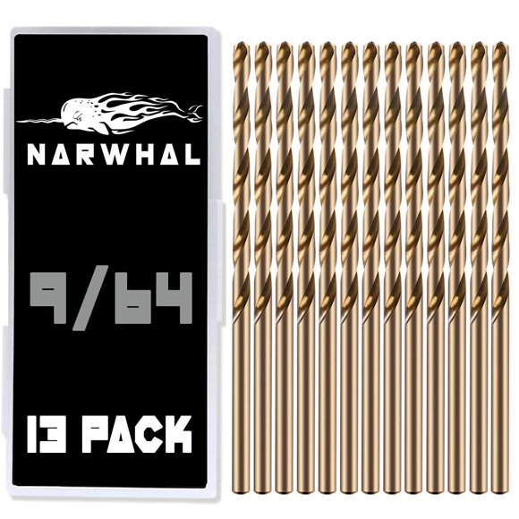 9/64"" Inch Cobalt Drill Bits - 13 Pack of M35 Cobalt Drill Bits with Storage Case - Perfect Drill Bits for Metal Hardened & Stainless Steel Cast Iron and More!