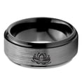 thumbnail image 2 of Tungsten Indian Lotus Nelumbo Nucifera Sacred Flower Band Ring 8mm Men Women Comfort Fit Black Step Bevel Edge Brushed Gray Polished, 2 of 4
