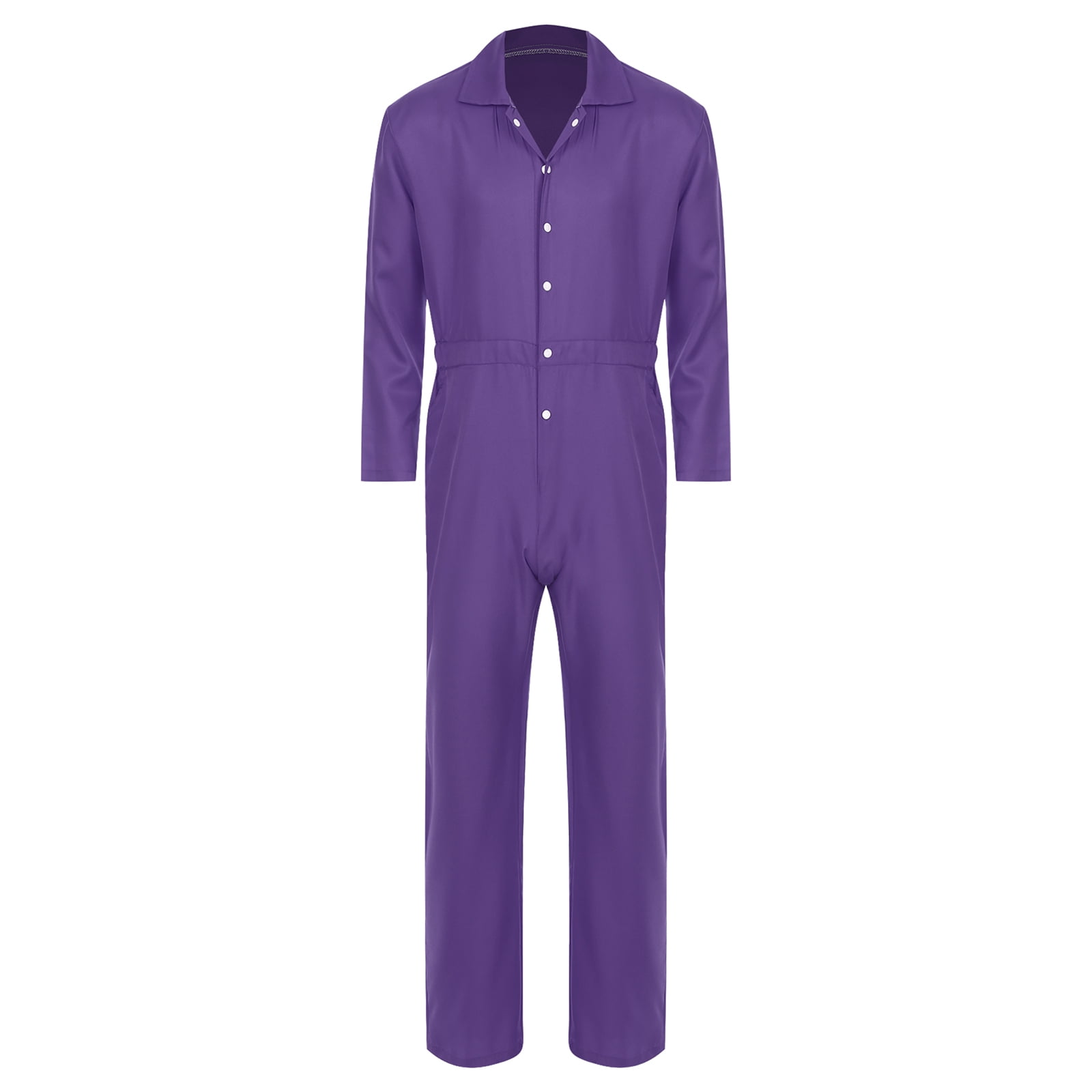 Haitryli Men's Work Coveralls Workwear Lightweight Long Sleeve Button-up Loose Fit One Piece Jumpsuit Purple L