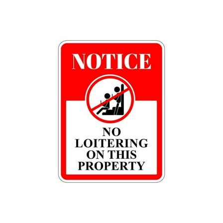 Notice No Loitering On This Property Wall or Door Sign Safety Signage SIZE: 8" x 12"