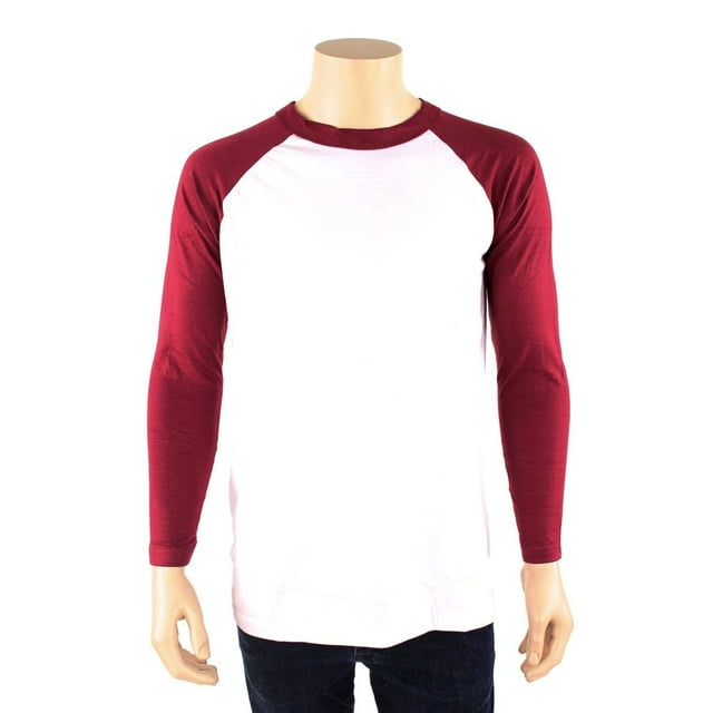 SLM T-Shirt Raglan de Baseball en Coton à Manches Longues pour Homme - Blanc/bordeaux - Petit