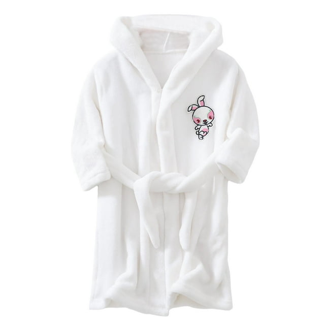 PMVFHDE Pyjama Mignon pour Enfants à Manches Longues en Flanelle Dessin Animé à Capuche avec Poches Peignoir Chaud Pyjama Tenue d'Intérieur Peignoir Blanc, 4-5 Ans