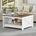 thumbnail image 4 of Coffee Table Farmhouse Coffee Table with Storage Rustic Wood Cocktail Table, Square Coffee Tables for Living Meeting Room with Half Open Storage Compartment, Grey Wash, 4 of 6