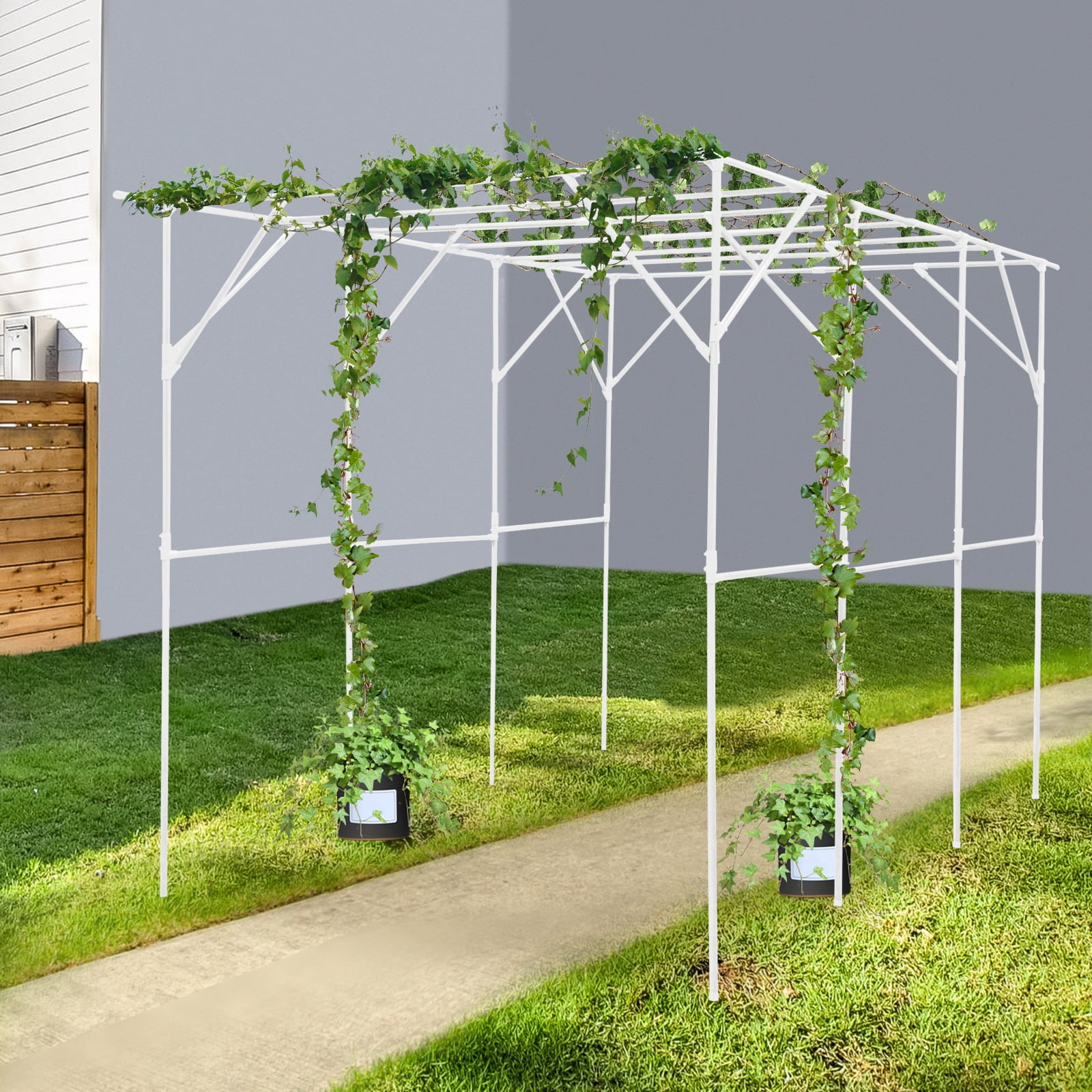 White Steel Pipe 3.1x2x2.3m Courtyard Climbing Frame Large Stable Grape Garden Support Frame