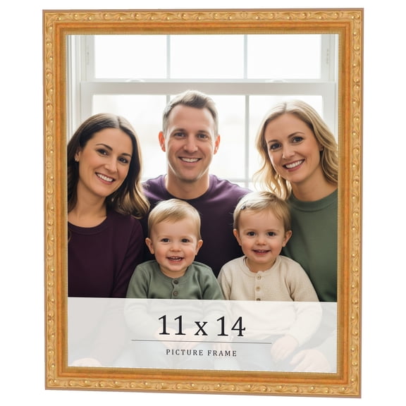 11x14 Frame Gold Solid Wood Picture Frame Width 1.125 Inches | Interior Frame Depth 0.375 Inches |
