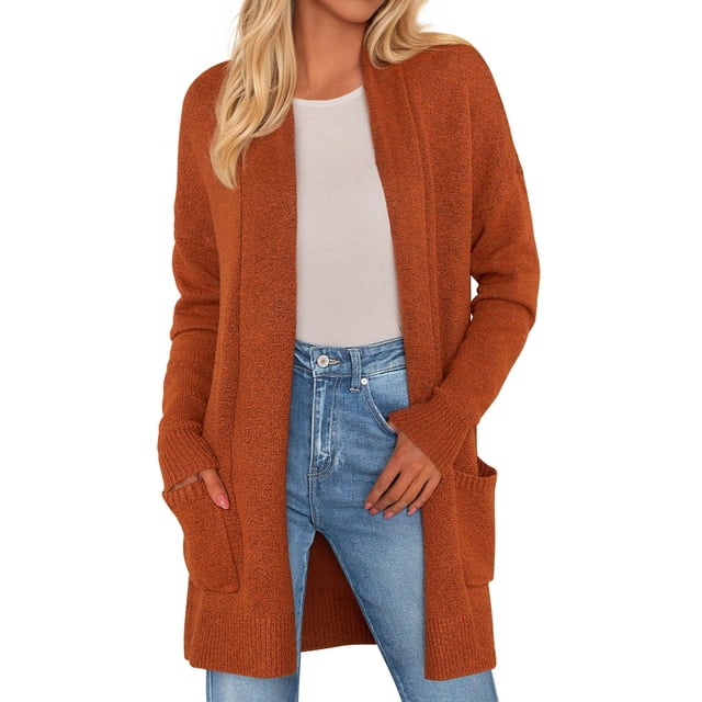 Suéter PRETTYGARDEN Cardigan Largo Abierto Cómodo Naranja Talla L