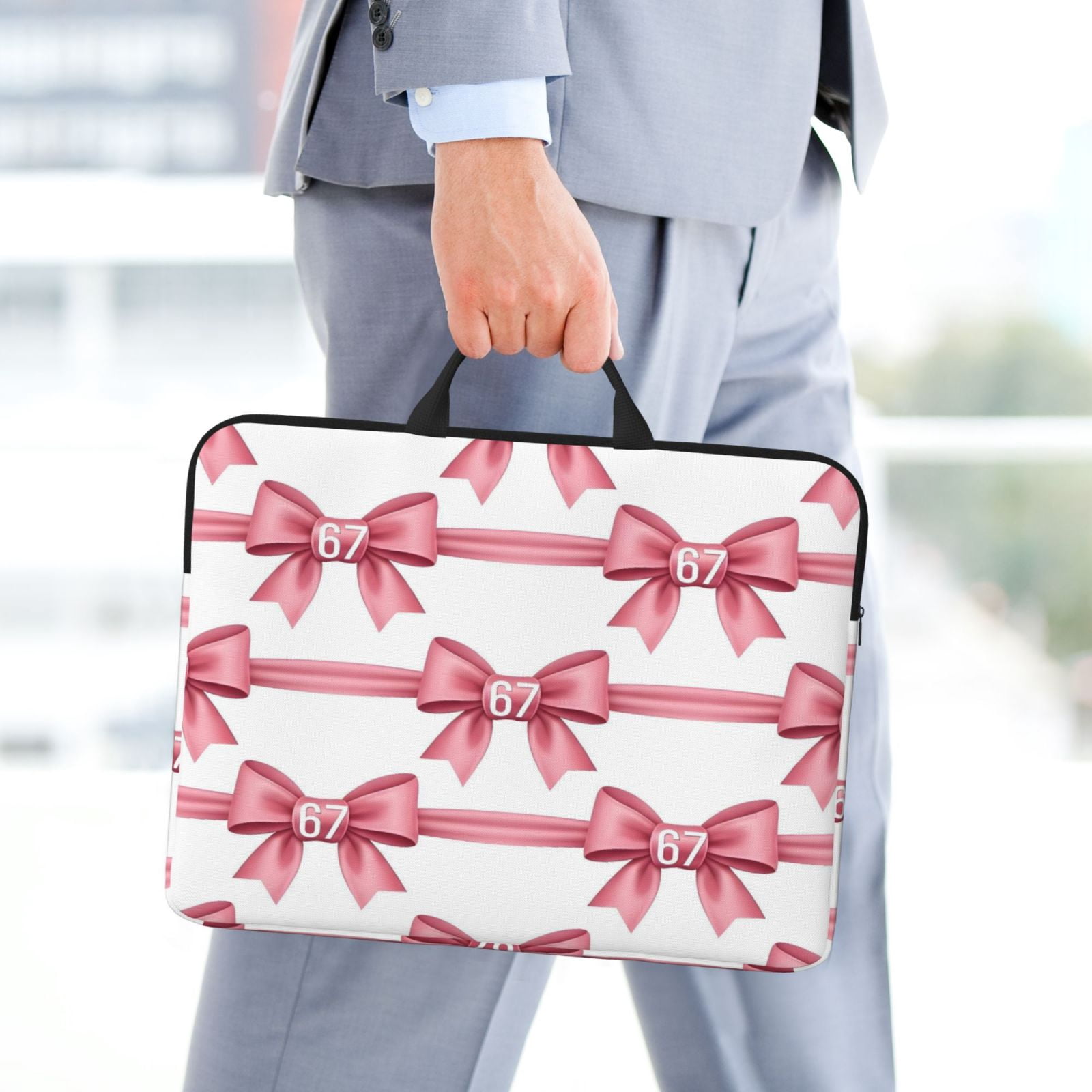 Laptop Sleeve Bag For Women Men 14inch Waterproof Durable Protective Computer Carrying Cover Handle Laptop Case Bag Pink Ribbon Pattern 67 Variation