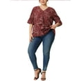 thumbnail image 3 of Agnes Orinda Women's Plus Size Blouse Ruffle Front Smocked Sleeves V Neck Solid Casual Tops 2X Wine Red Floral, 3 of 7