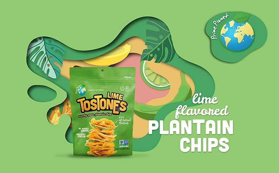 Prime Planet Plantain Chips - Lime Flavored Tostones / Patacones - 3.53 Oz per Unit - 8 Pack