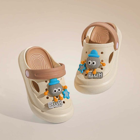 LIIPEE Girls Boys Slippers Cartoon Animal Closed Toe Non- Soft Sole On Water Shoes Child Leisure Beach Slipper,Brown,6-7 Years