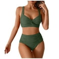 thumbnail image 3 of Linfrsh Women's High Waisted Bikini Sets Sexy Two Piece Swimsuits Color Block Cheeky High Cut Bathing Suits Womens Bikini Set Green,S, 3 of 7