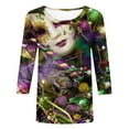 thumbnail image 2 of DDAPJ pyju Mardi Gras Shirts for Women 3/4 Sleeve Mask Graphic Casual Round Neck Tunic Tops New Orleans Carnival Party Tee Shirt Holiday Blouses Multicolor L, 2 of 5