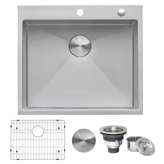 Ruvati RVH8014 24 x 20 in. Drop in 16 Gauge Stainless Steel Single Bowl Rounded Corners Top Mount Kitchen Sink, Silver