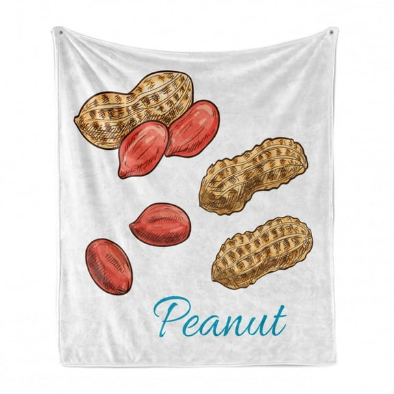 Peanut Butter Soft Flannel Fleece Throw Blanket, Peanut Sketch of Kernel and Fresh Groundnut in Shell, Cozy Plush for Indoor and Outdoor Use, 50" x 60", Pale Brown Salmon, by Ambesonne