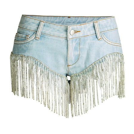 WNVMWI Womens Shorts Yoga Shorts for Women Denim Shorts Women Jeans Shorts Electro Bar Bungee Disco Nightclub Fringe Lift Sexy Wide Leg Denim Shorts Summer Denim Pants Hot Shorts Blue Jean Sh S