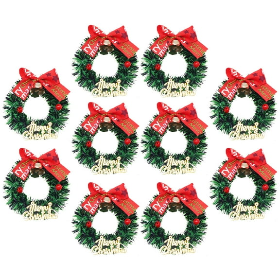 FUEENIRVA Mini Wreaths Green Plastic 10Pcs 2.4x2.4x0.8in