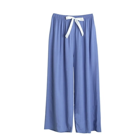 UAMVSH Pajama Pants for Women Baggy Summer Lightweight Wide Leg Sleep Pants with Pockets Basic Elastic Waist Drawstring Pj Loungewear(Medium Blue)