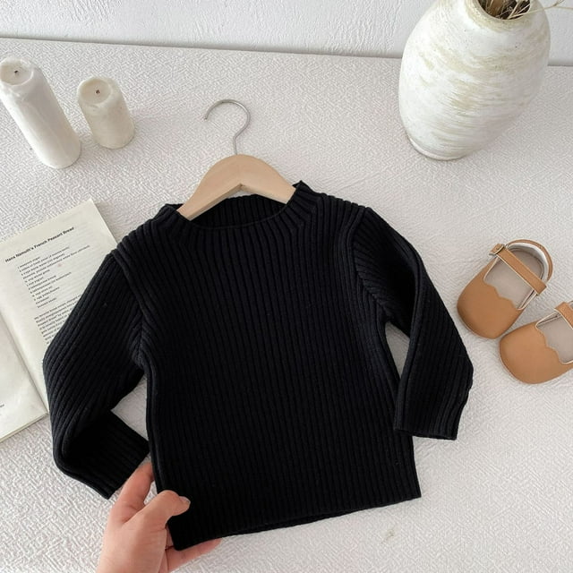 YUTK Vêtements d'Été pour Garçons 2T en Liquidation Enfants Hommes et Femmes Manches Longues Col Rond Col Montant Rayé Extensible Ajusté Polyvalent Chandail Tricoté Chandail de Base Noir