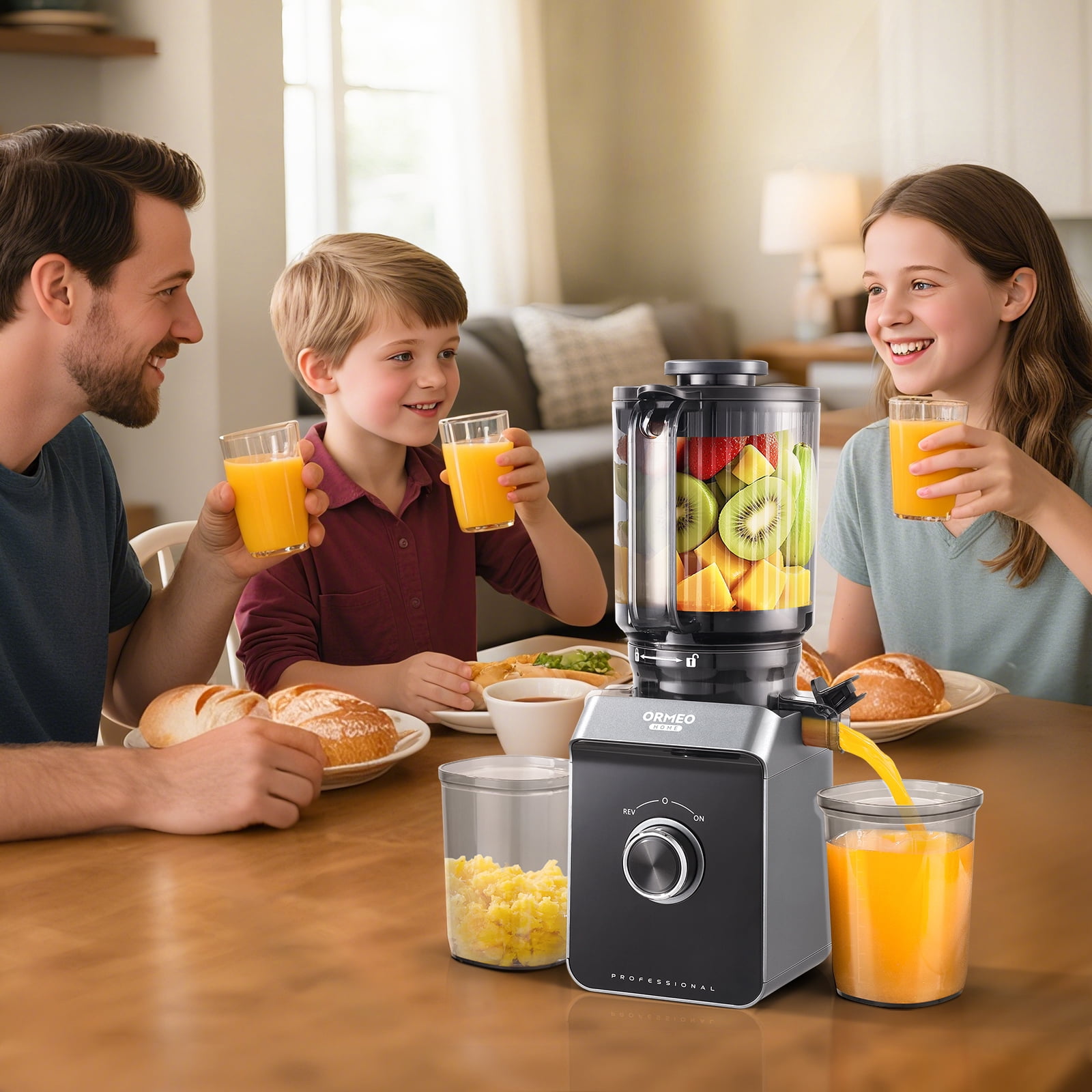 ORMEO HOME Cold Press Juicer Masticating Juicer Machines with 5.5" Large Feed Chute Fit Whole Vegetables & Fruits, with Pulp Seperation 99.6% Juice Purity, Quiet Motor Easy to Clean BPA Free