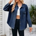 thumbnail image 7 of Women's Basic Long Sleeves Fitted Denim Jean Jackets Long Sleeve Hoodless Denim Outwear & Jackets Women's Fashion Color Lapel Look Slimmer Sleeve Denim Jacket Blue s, 7 of 7