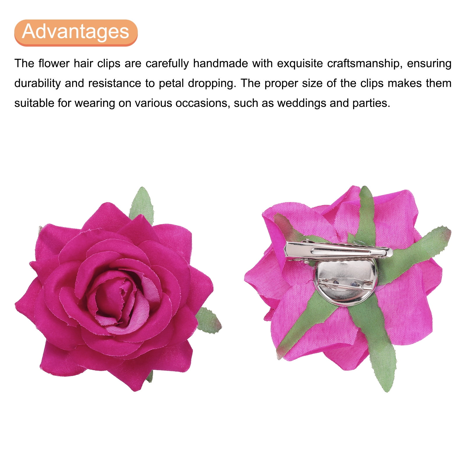 24 Pcs Rose Flower Hair Clips 3 Inch Flower Hair Pins for Women Hair Accessories Rose Red