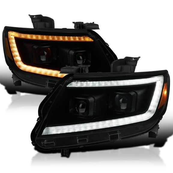 Spec-D Tuning Black Smoke Switchback Projector Headlights w/ Sequential LED Turn Signal and Startup Animation Compatible with 2015-2022 Chevy Colorado, Left   Right Pair Headlamps Assembly