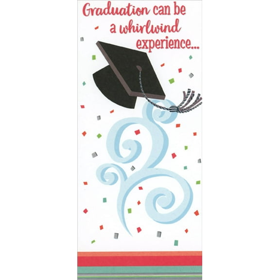 Designer Greetings Whirlwind Experience : Grad Cap on White Money Holder / Gift Card Holder Graduation Congratulations Card