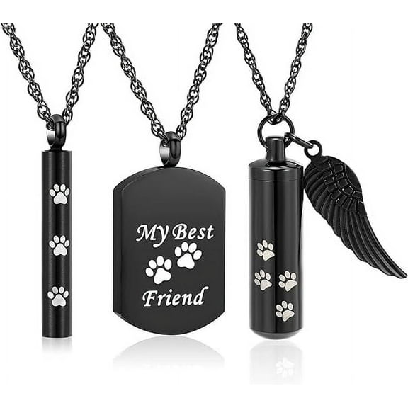 3 Pack Pet Cremation Jewelry Urn Necklace for Ashes for Women Men Paw Print Heart Cylinder Urn Memorial Keepsake Ashes Necklace for Loved One