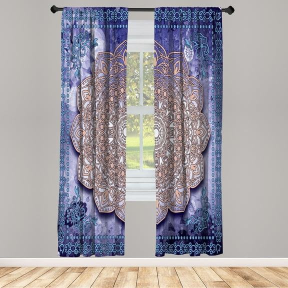 Ambesonne Ethnic Curtains, Mystic Mandala Artwork Boho, Pair of 28"x95", Dark Violet