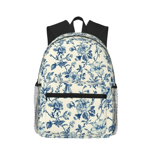 Easygdp Vintage Blue Floral Mochila Casual para Portátil, Mochila para Escuela, Viajes, Negocios
