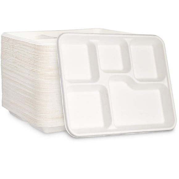 Platos de papel GUSTO de 25,5 cm, compostables, de 5 compartimentos, 125 unidades