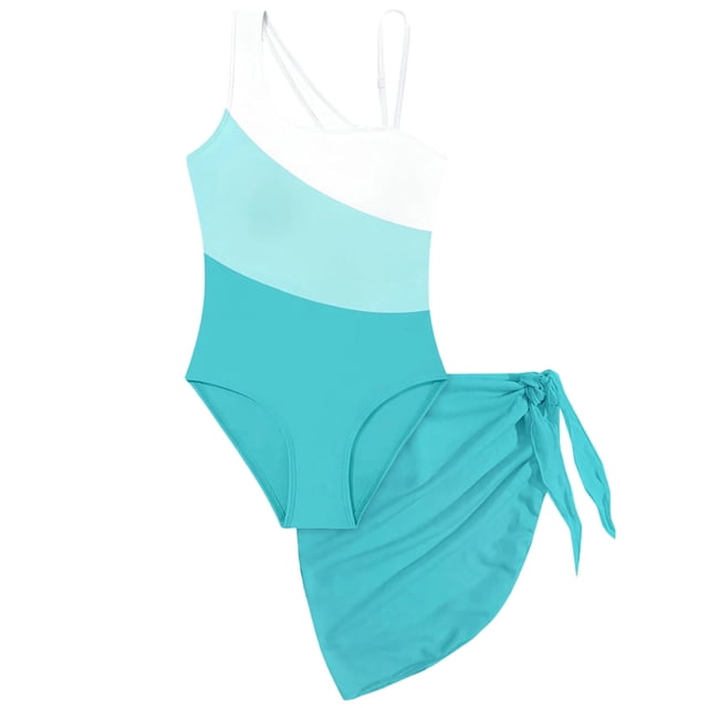 MIASHUI Girl's Swimsuits Color Cutout One Shoulder Bathing With Mesh Cover Up 1 Piece Swimsuit Mint Green,13-14 Years