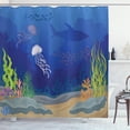 thumbnail image 1 of Aqua Jellyfish Shower Curtain, Illustration of Seascape Related Concept Oceanic World Related Theme, Fabric Bathroom Set with Hooks, 69W X 84L Inches Extra Long, Multicolor, by Ambesonne, 1 of 3