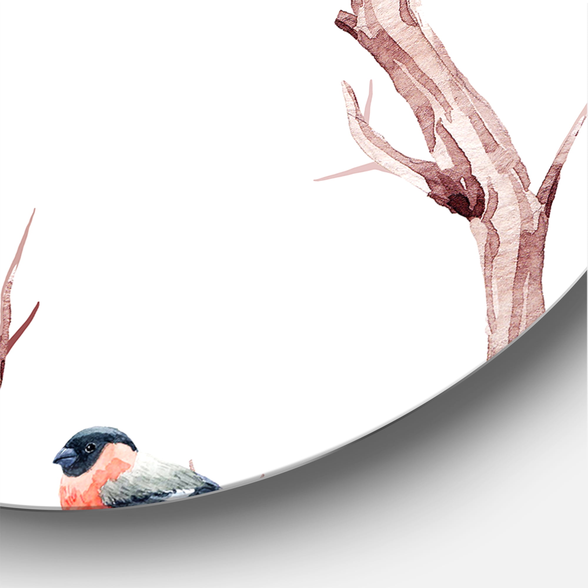 Designart 'Little Birds Sitting On The Tree Branches III' Traditional Circle Metal Wall Art 23x23 - Disc of 23