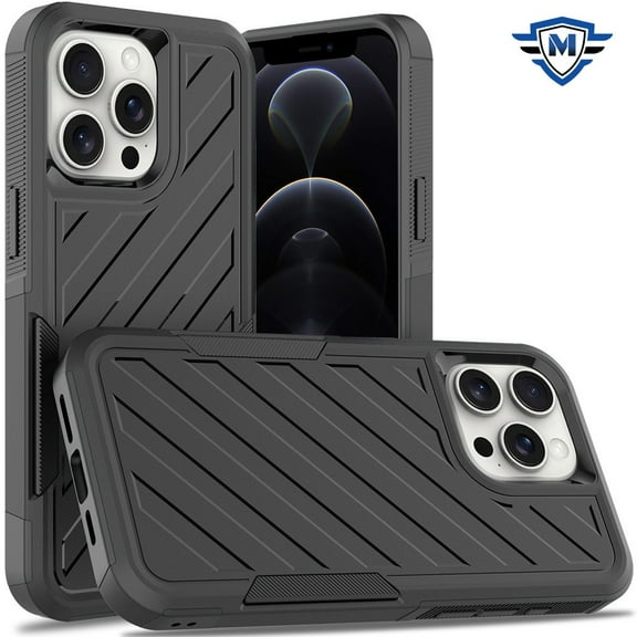 For Apple iPhone 11 (6.1") Premium Design Hybrid lined Shockproof Rugged Textured 2in1 Hard PC & Silicone TPU Non Slip Tough Cover ,Xpm Phone Case [ Black ]