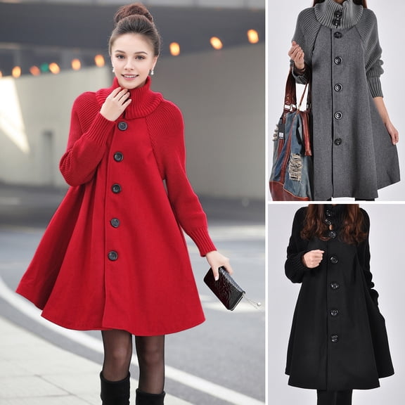 Joernso Women's Wool Coat Turtleneck Slim Fit Overcoat Autumn Winter Single Breasted Long Coat for Outdoor Work Party