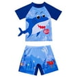 thumbnail image 1 of TOOYOU Toddler Boy Swimsuit 3 Piece Swim Set Short Sleeve Swim Shirt Swim Trunks Rash Guard Bathing Suits Cool Swimsuit For Child Size 9-10 Years,Blue, 1 of 9