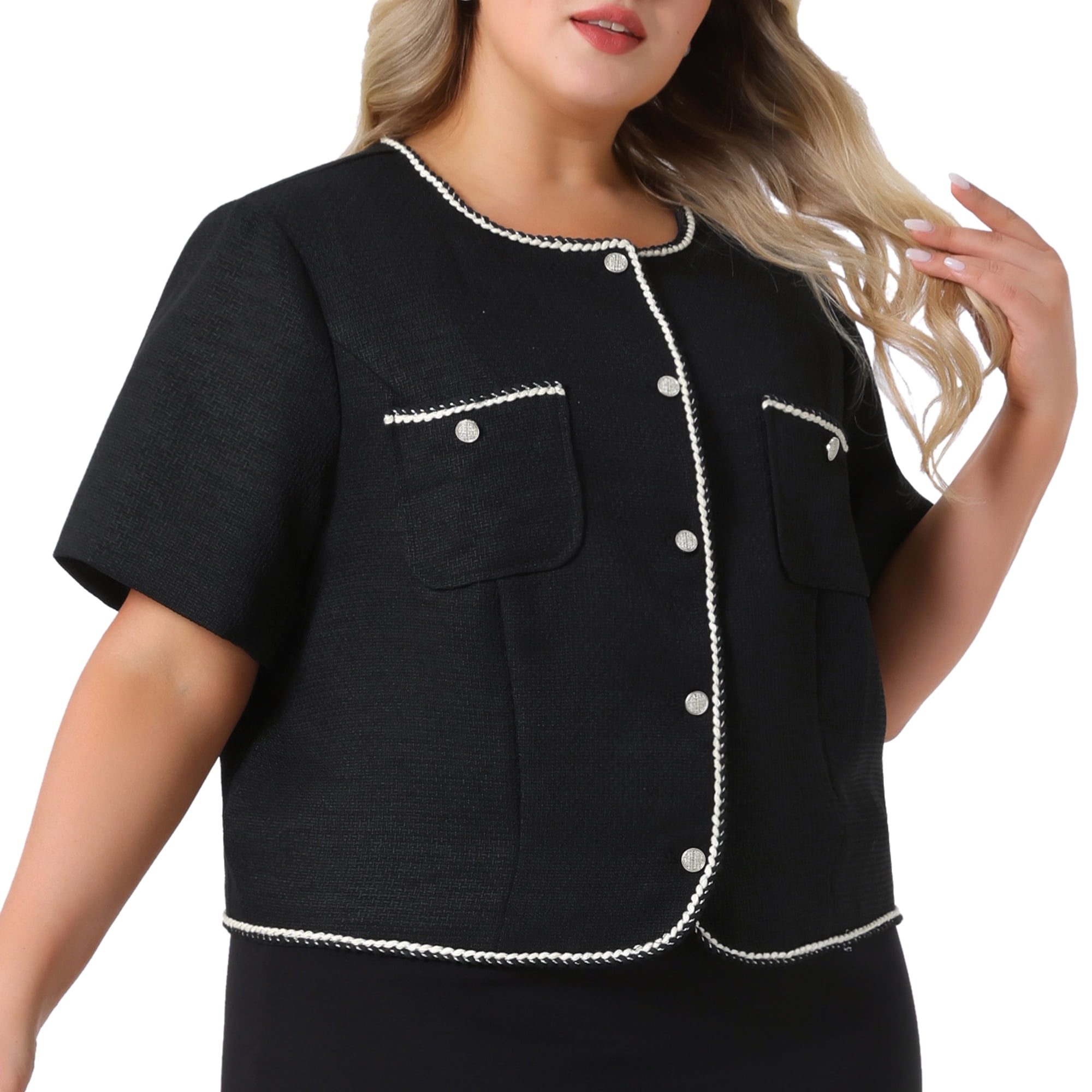 DARING DIVA Women's Plus Tweed Blazer Button DownStylish Office Jacket 4X Black