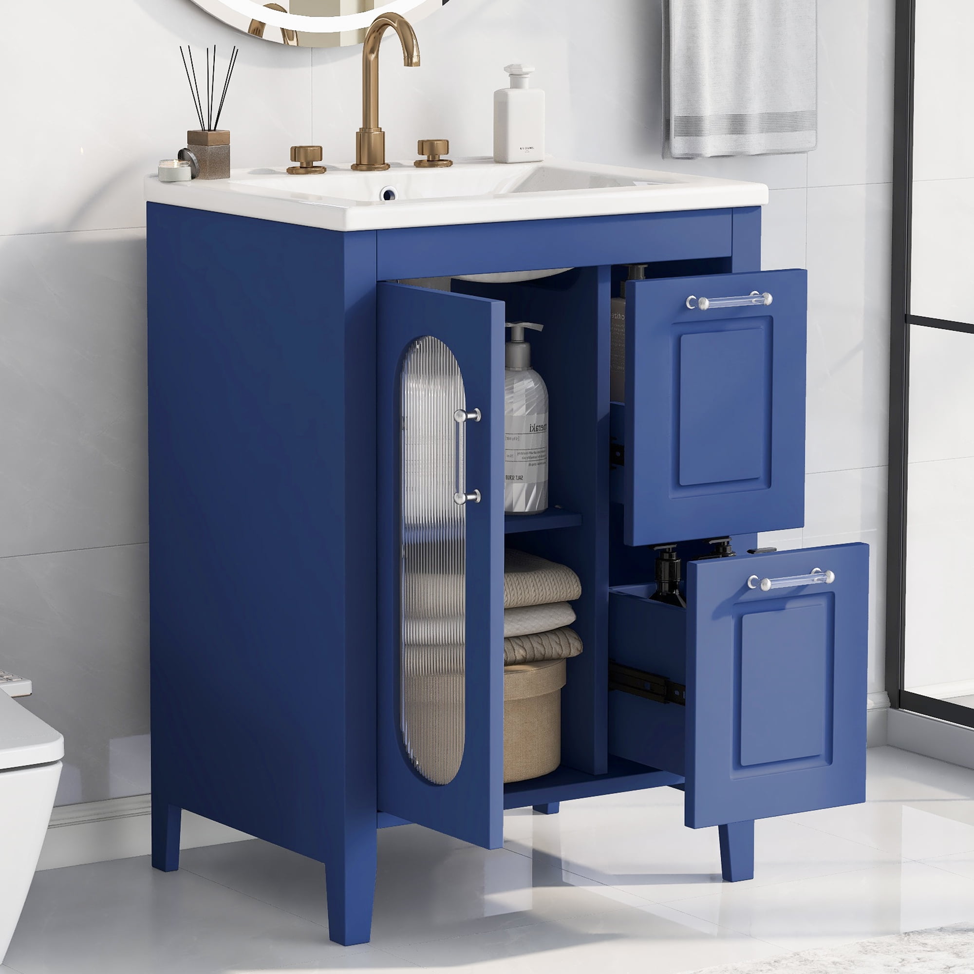 Euroco 24" Bathroom Vanity with 1 Sink,Two Drawers and Door, Adjustable Shelf