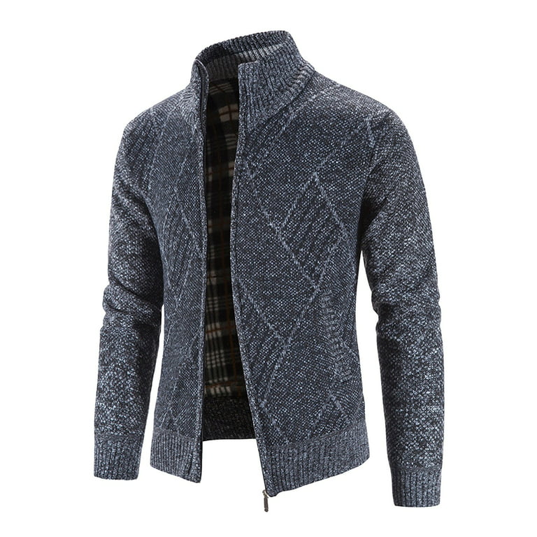 Zizocwa Office Essentials for Men Mens Light Hooded Jacket Men's Winter Sweater Jacket Fashion Long-sleeved Plus Velvet Thick High-Neck Diamond Block