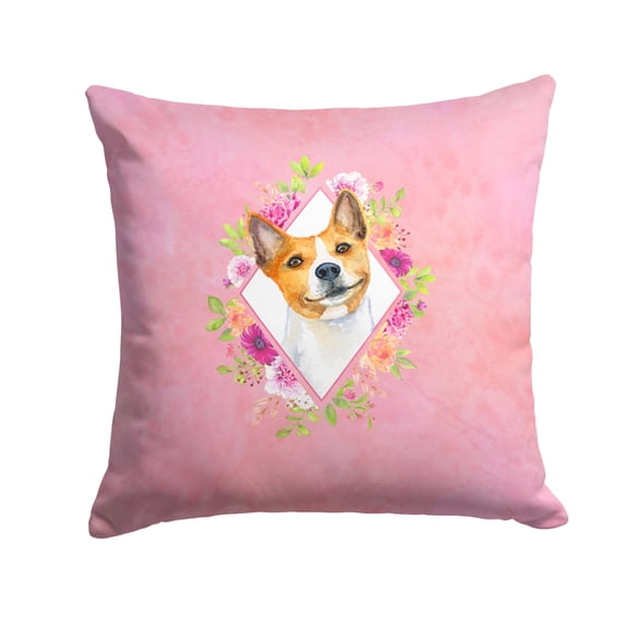 Carolines Treasures CK4115PW1414 Basenji Pink Flowers Fabric Decorative Pillow 14Hx14W multicolor