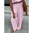 thumbnail image 4 of Women'S 2 Piece Outfits Linen Vest Waistcoat Dressy Casual Sets High Slit Wide Leg Pants Suits Pink L, 4 of 5